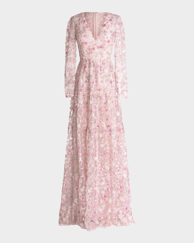 Angelina Beaded Floral Applique Gown